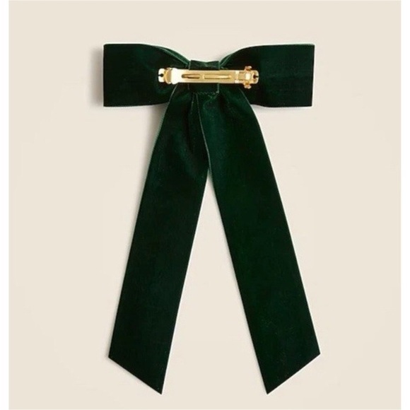 J. Crew Dark Green Velvet Hair Bow Barrette NWT Deep Emerald Green - Picture 5 of 8